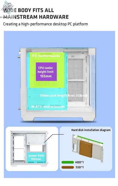 Yeah Magic CUBE PC Case Sea View Room Gaming Computer Desktop M-ATX ITX Motherboard Double-Sided Tempered Glass PC Gamer FANS*3 Ai-TechWorld 