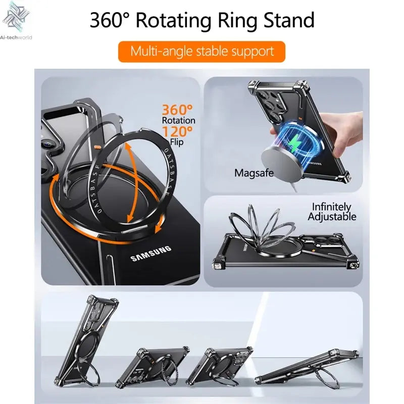 Z Shape Metal Frame Phone Case For Samsung Galaxy S24 Ultra Luxury Metal Frame With Magnetic Bracket Cover For Samsung S25 Ultra Ai-TechWorld 