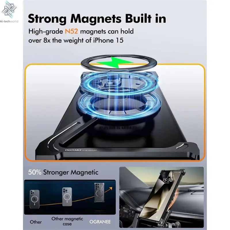 Z Shape Metal Frame Phone Case For Samsung Galaxy S24 Ultra Luxury Metal Frame With Magnetic Bracket Cover For Samsung S25 Ultra Ai-TechWorld 