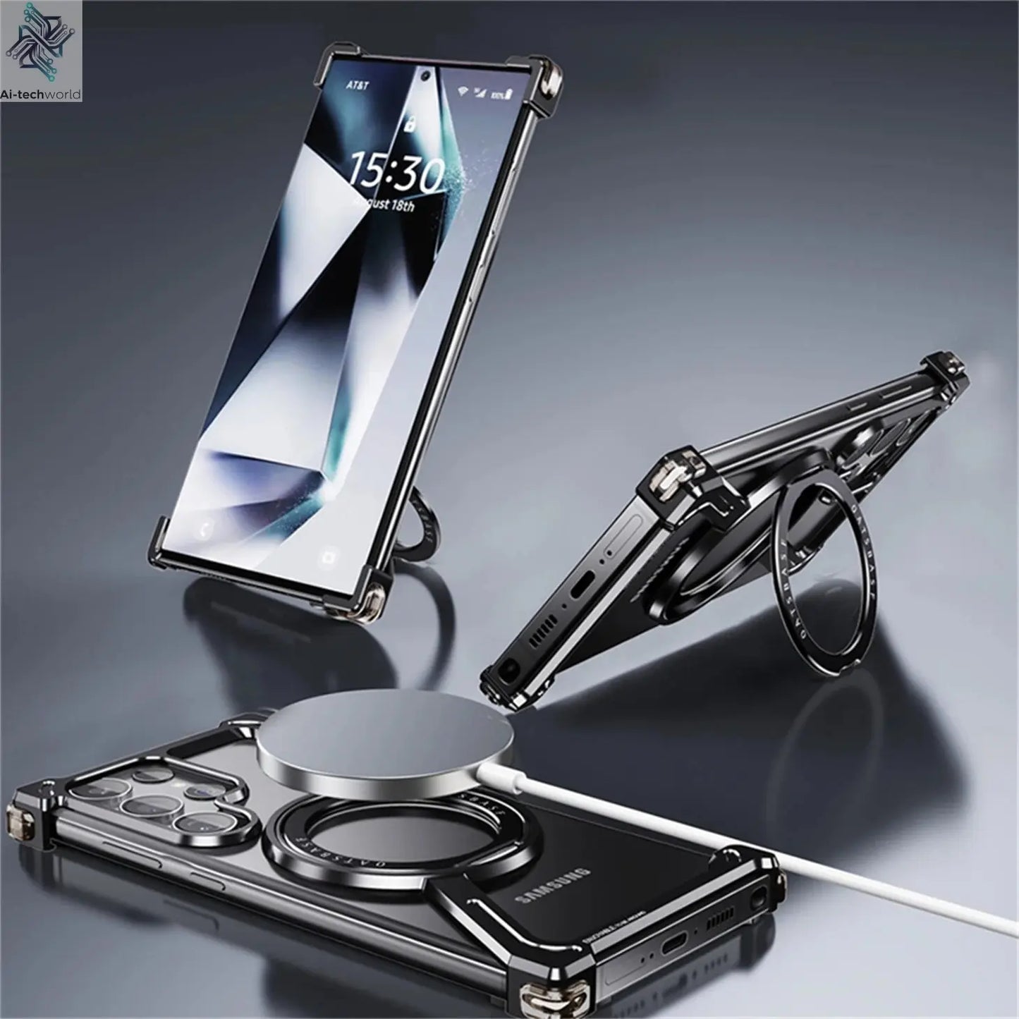 Z Shape Metal Frame Phone Case For Samsung Galaxy S24 Ultra Luxury Metal Frame With Magnetic Bracket Cover For Samsung S25 Ultra Ai-TechWorld 