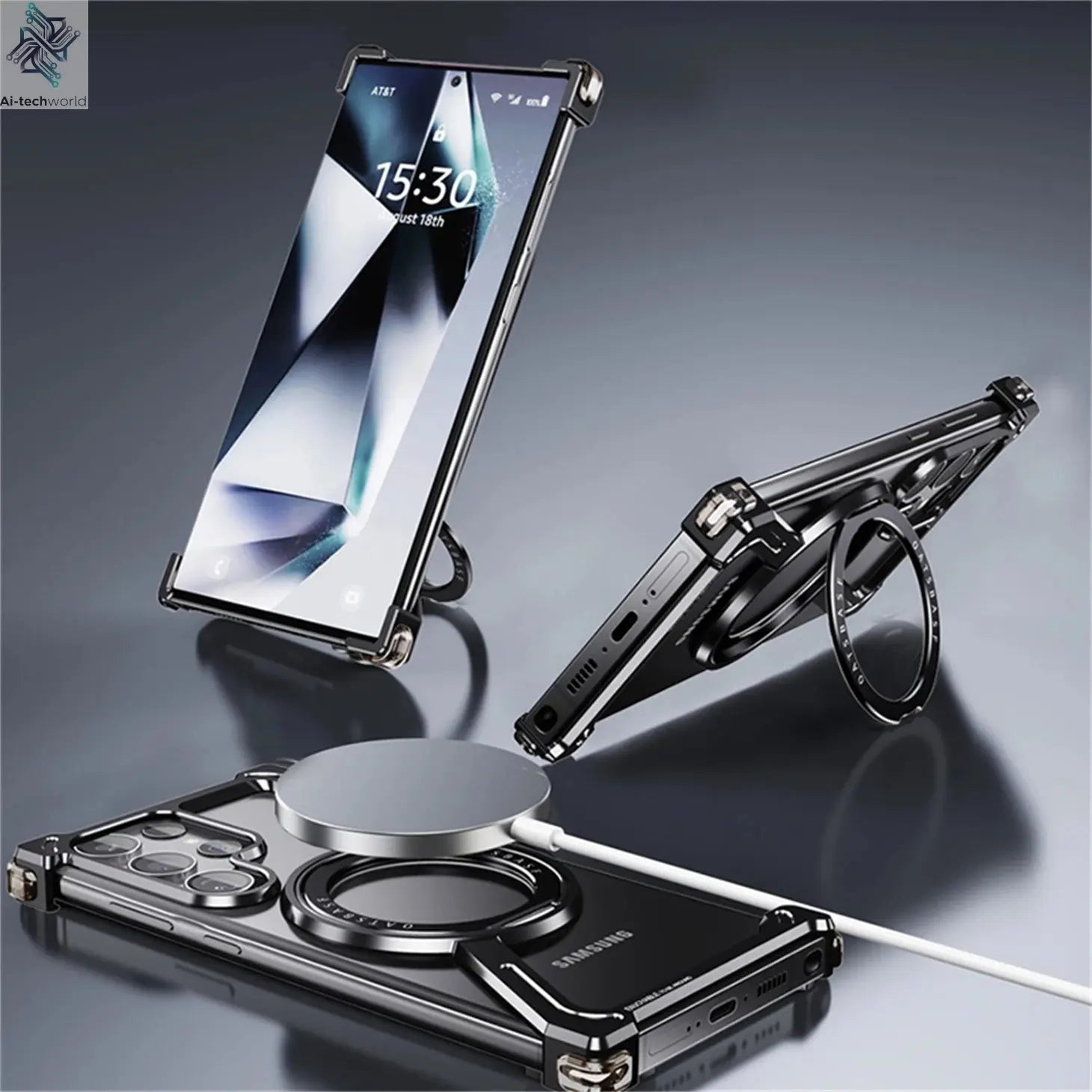 Z Shape Metal Frame Phone Case For Samsung Galaxy S24 Ultra Luxury Metal Frame With Magnetic Bracket Cover For Samsung S25 Ultra Ai-TechWorld 