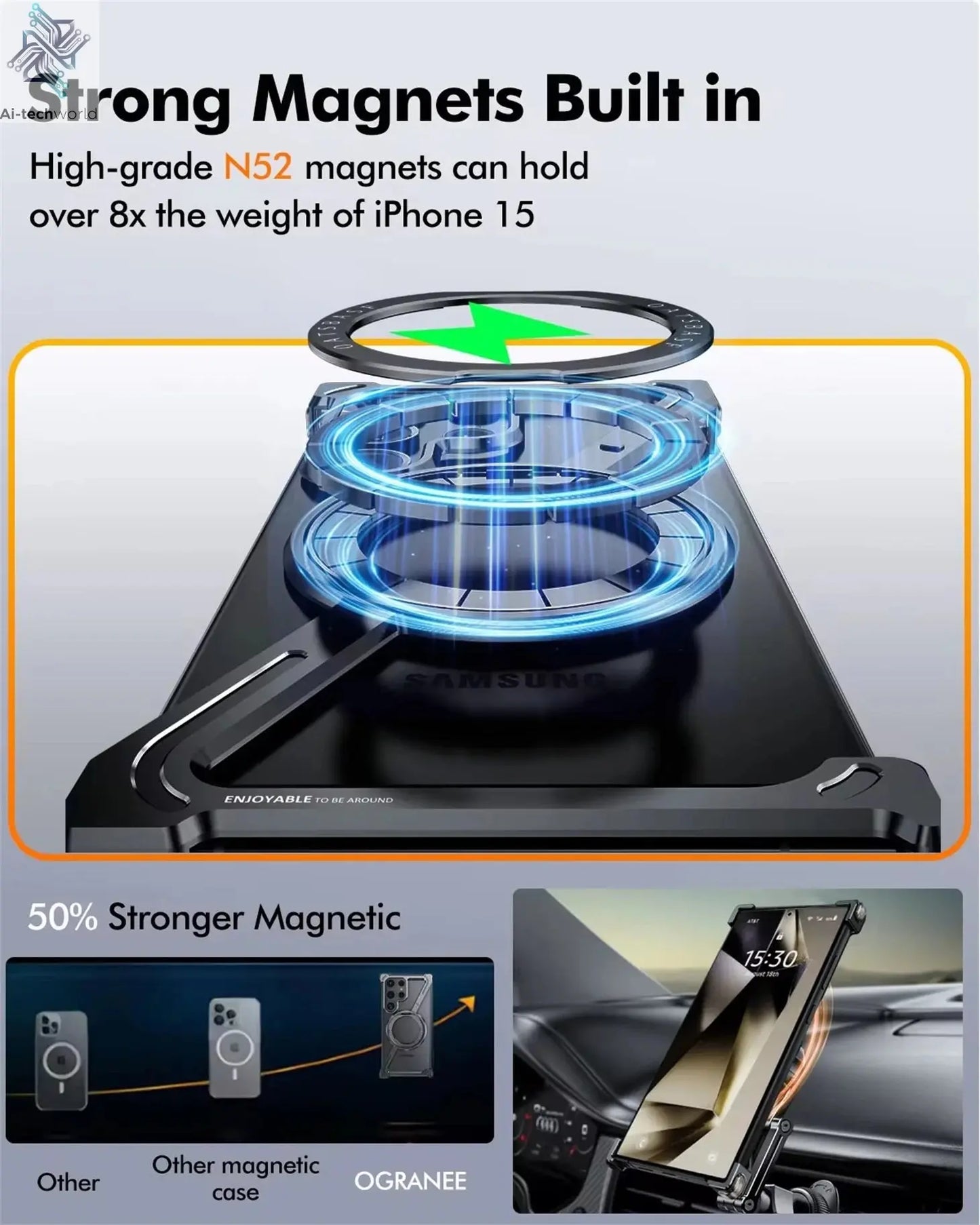 Z Shape Metal Frame Phone Case For Samsung Galaxy S24 Ultra Luxury Metal Frame With Magnetic Bracket Cover For Samsung S25 Ultra Ai-TechWorld 