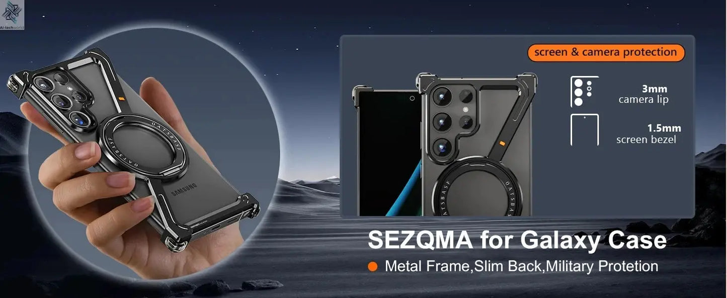 Z Shape Metal Frame Phone Case For Samsung Galaxy S24 Ultra Luxury Metal Frame With Magnetic Bracket Cover For Samsung S25 Ultra Ai-TechWorld 
