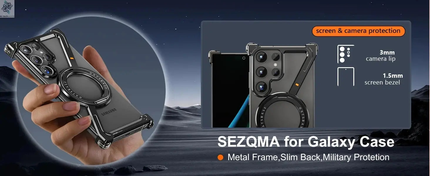 Z Shape Metal Frame Phone Case For Samsung Galaxy S24 Ultra Luxury Metal Frame With Magnetic Bracket Cover For Samsung S25 Ultra Ai-TechWorld 