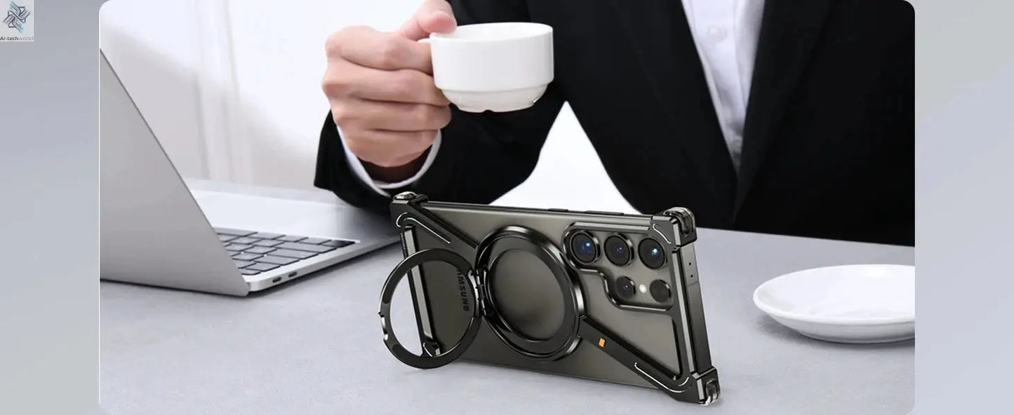 Z Shape Metal Frame Phone Case For Samsung Galaxy S24 Ultra Luxury Metal Frame With Magnetic Bracket Cover For Samsung S25 Ultra Ai-TechWorld 