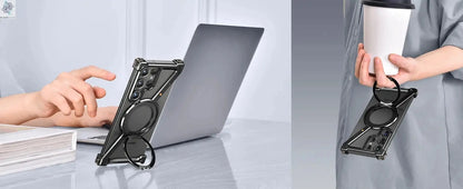 Z Shape Metal Frame Phone Case For Samsung Galaxy S24 Ultra Luxury Metal Frame With Magnetic Bracket Cover For Samsung S25 Ultra Ai-TechWorld 