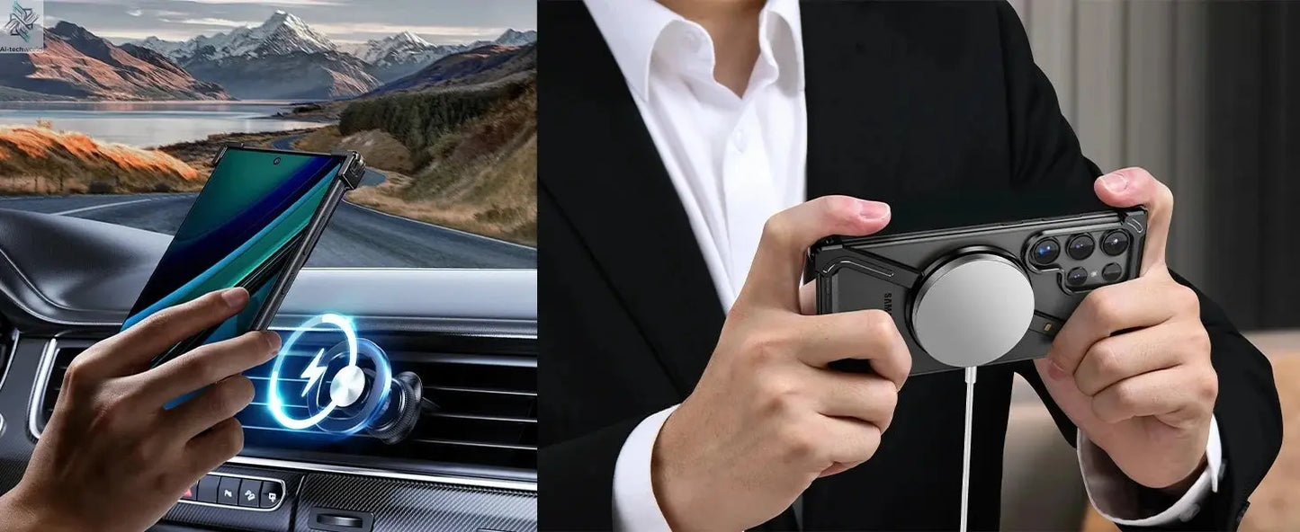 Z Shape Metal Frame Phone Case For Samsung Galaxy S24 Ultra Luxury Metal Frame With Magnetic Bracket Cover For Samsung S25 Ultra Ai-TechWorld 