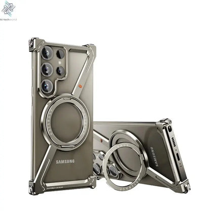 Z Shape Metal Frame Phone Case For Samsung Galaxy S24 Ultra Luxury Metal Frame With Magnetic Bracket Cover For Samsung S25 Ultra Ai-TechWorld 