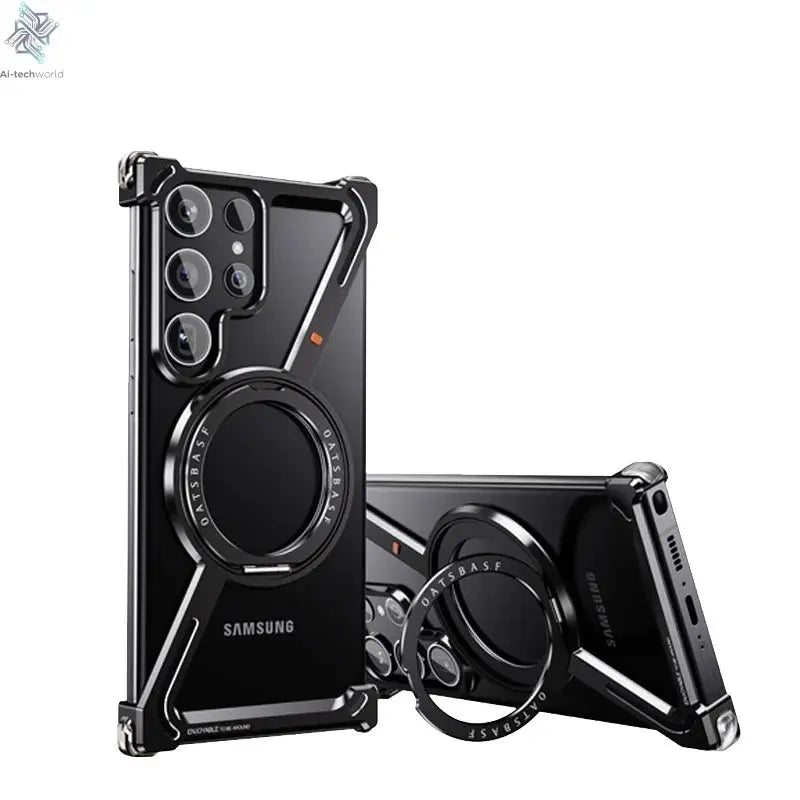 Z Shape Metal Frame Phone Case For Samsung Galaxy S24 Ultra Luxury Metal Frame With Magnetic Bracket Cover For Samsung S25 Ultra Ai-TechWorld 