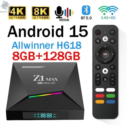 Z1 Max TV Box Android 15 iptv Allwinner H618 Quad Core 4G 5G Dual WiFi HD 8K 4K Media Player BT 5.0 Support Voice remote TV Box Ai-TechWorld 