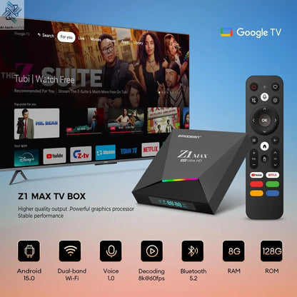 Z1 Max TV Box Android 15 iptv Allwinner H618 Quad Core 4G 5G Dual WiFi HD 8K 4K Media Player BT 5.0 Support Voice remote TV Box Ai-TechWorld 