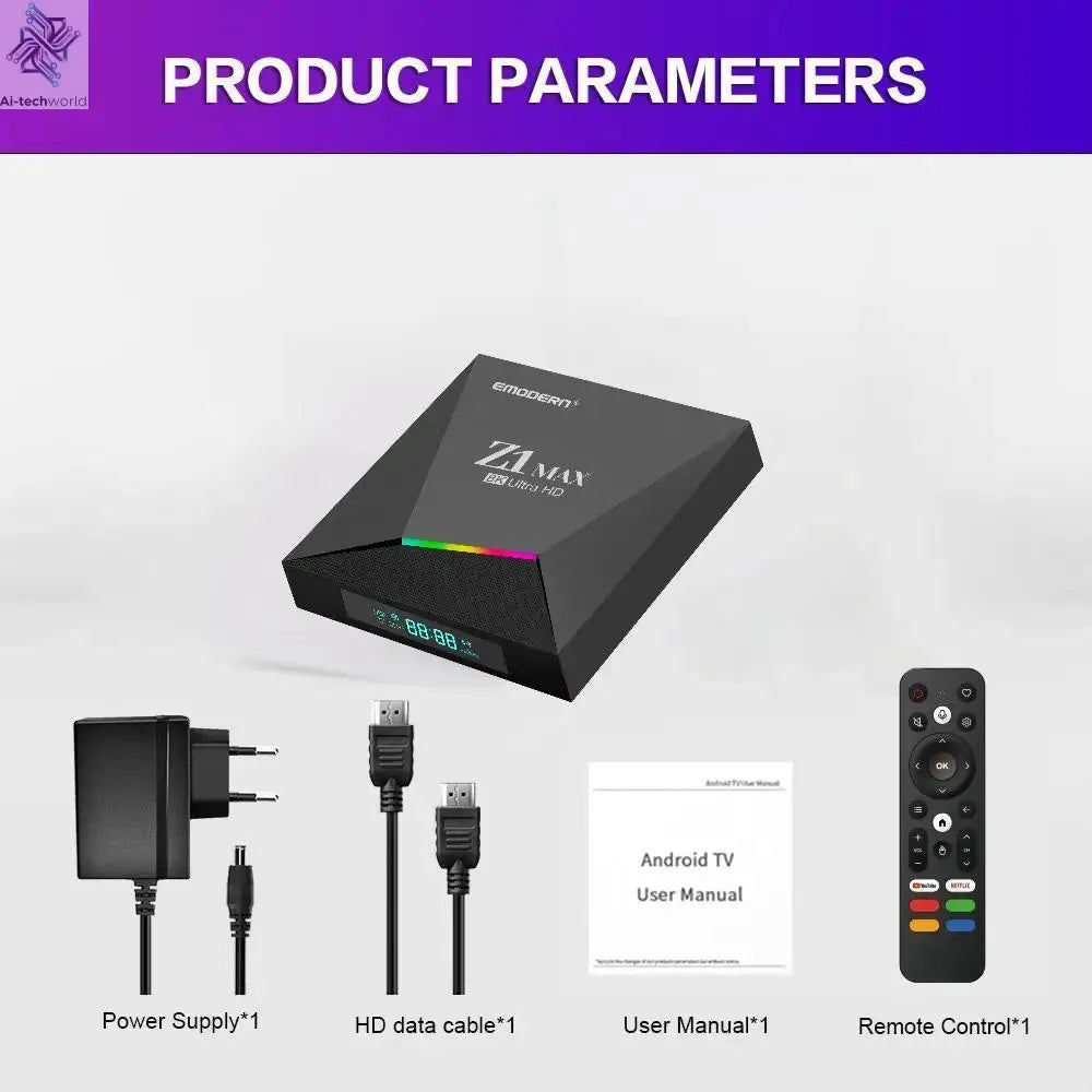 Z1 Max TV Box Android 15 iptv Allwinner H618 Quad Core 4G 5G Dual WiFi HD 8K 4K Media Player BT 5.0 Support Voice remote TV Box Ai-TechWorld 