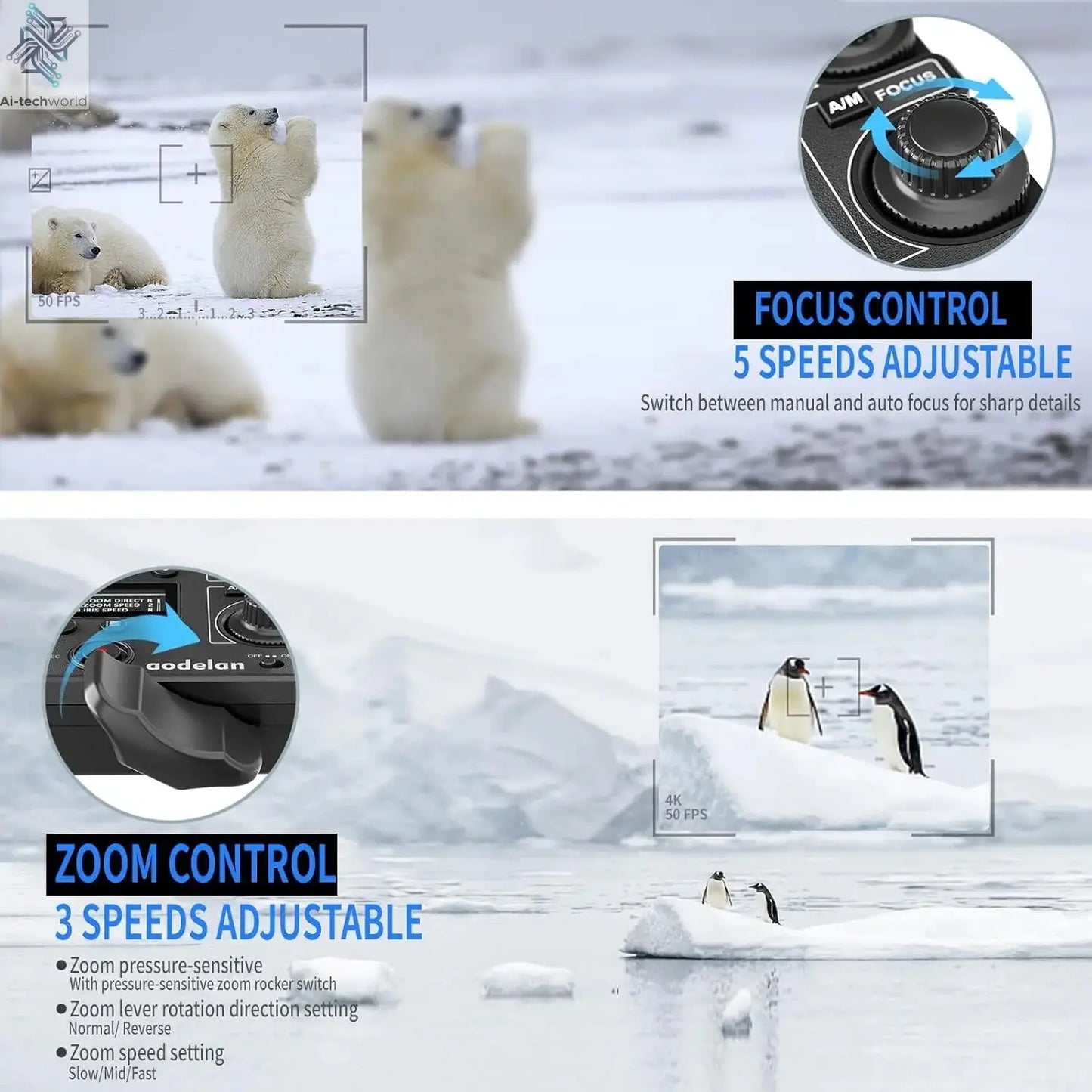 ZC-4 for Sony Camcorder Lanc Zoom Controller Replaces Sony RM-30BP for Video Zoom, Focus, IRIS, Recording, ND, White Balance Ai-TechWorld 