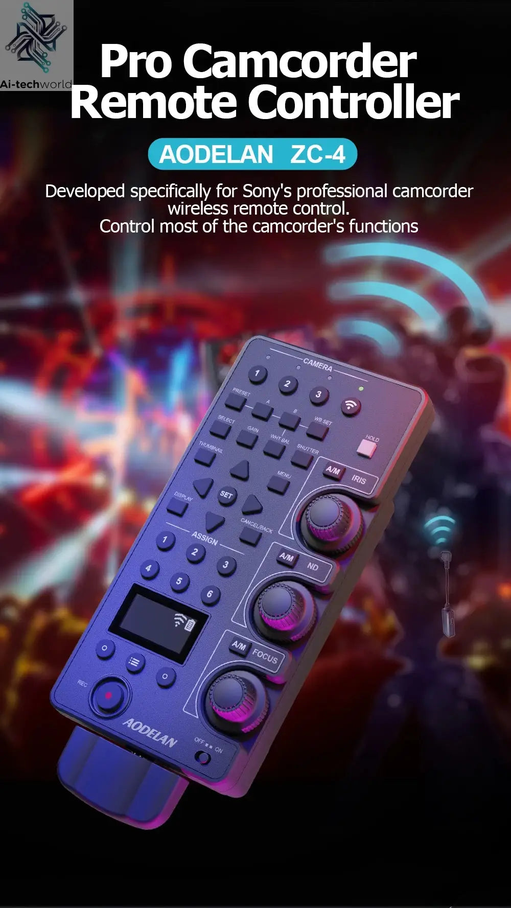 ZC-4 for Sony Camcorder Lanc Zoom Controller Replaces Sony RM-30BP for Video Zoom, Focus, IRIS, Recording, ND, White Balance Ai-TechWorld 