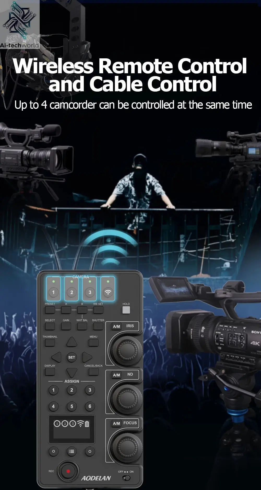 ZC-4 for Sony Camcorder Lanc Zoom Controller Replaces Sony RM-30BP for Video Zoom, Focus, IRIS, Recording, ND, White Balance Ai-TechWorld 