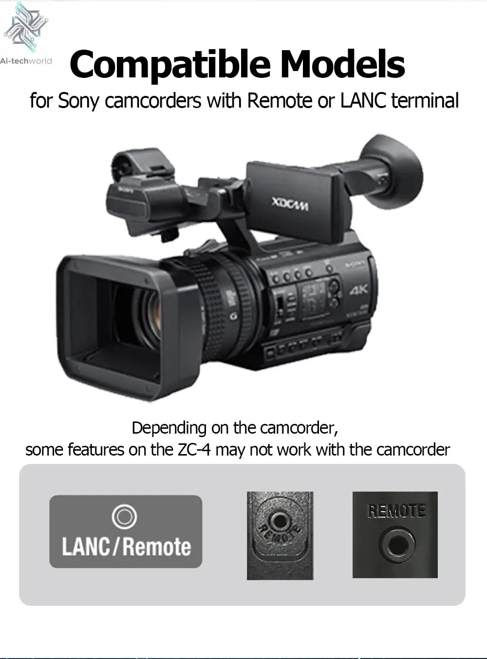 ZC-4 for Sony Camcorder Lanc Zoom Controller Replaces Sony RM-30BP for Video Zoom, Focus, IRIS, Recording, ND, White Balance Ai-TechWorld 