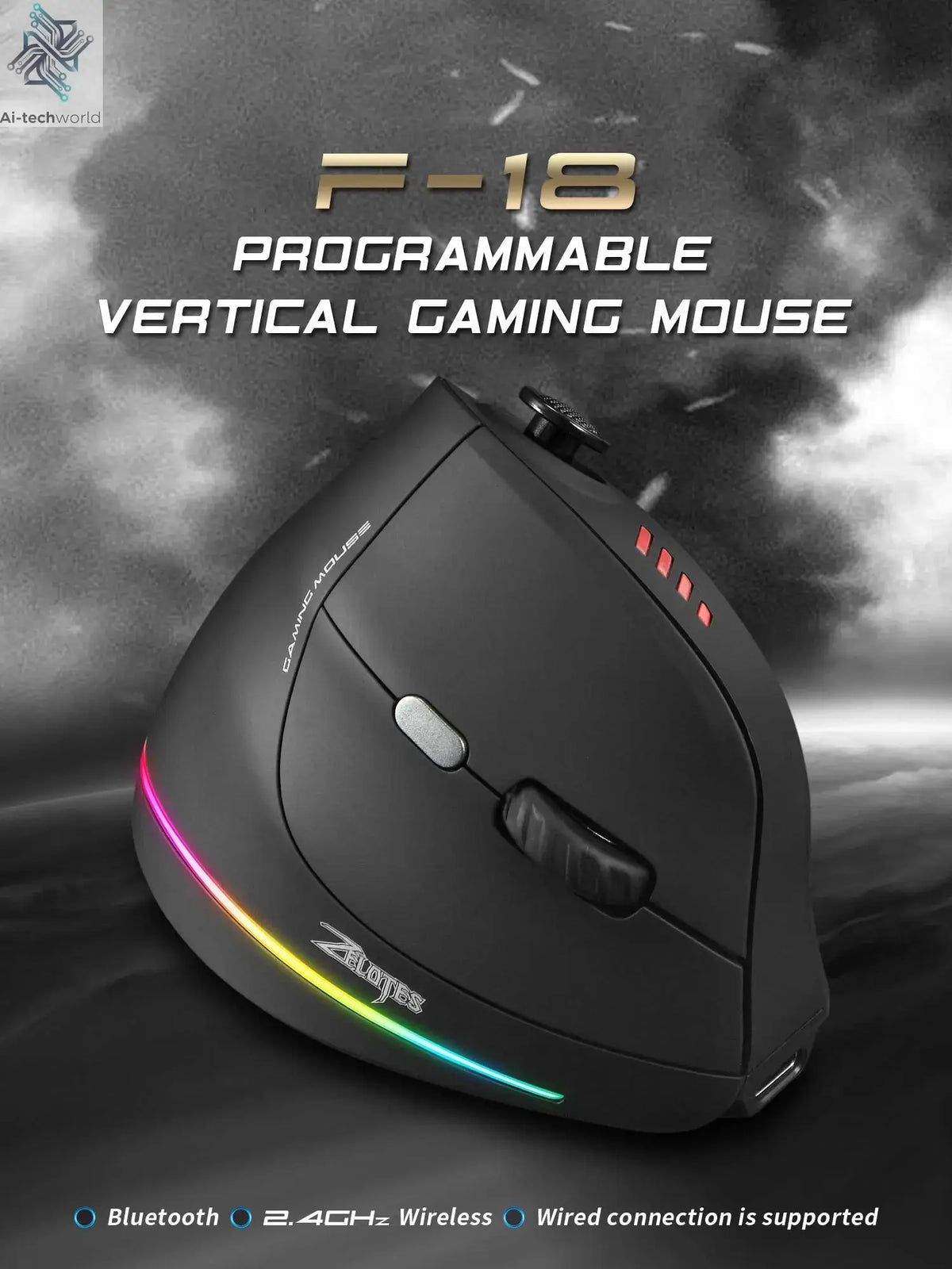 ZELOTES F18 Vertical Ergonomic Mouse 2.4G Wireless Mouse Bluetooth 24000DPI with Programming Gaming Mouse for PC Computer Laptop Ai-TechWorld 
