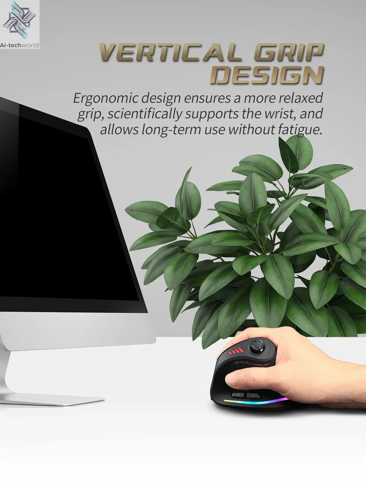ZELOTES F18 Vertical Ergonomic Mouse 2.4G Wireless Mouse Bluetooth 24000DPI with Programming Gaming Mouse for PC Computer Laptop Ai-TechWorld 
