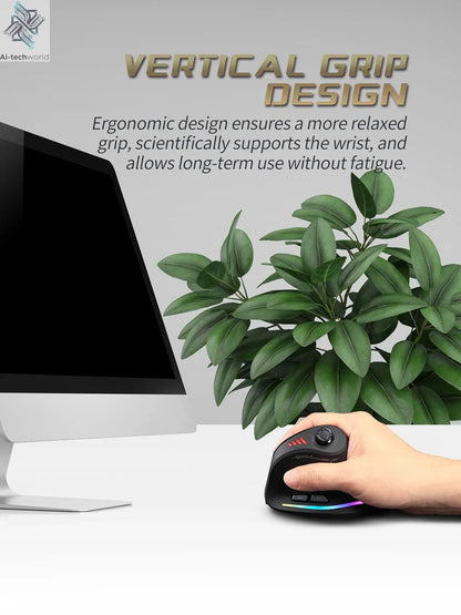 ZELOTES F18 Vertical Ergonomic Mouse 2.4G Wireless Mouse Bluetooth 24000DPI with Programming Gaming Mouse for PC Computer Laptop Ai-TechWorld 
