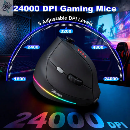 ZELOTES F18 Vertical Ergonomic Mouse 2.4G Wireless Mouse Bluetooth 24000DPI with Programming Gaming Mouse for PC Computer Laptop Ai-TechWorld 