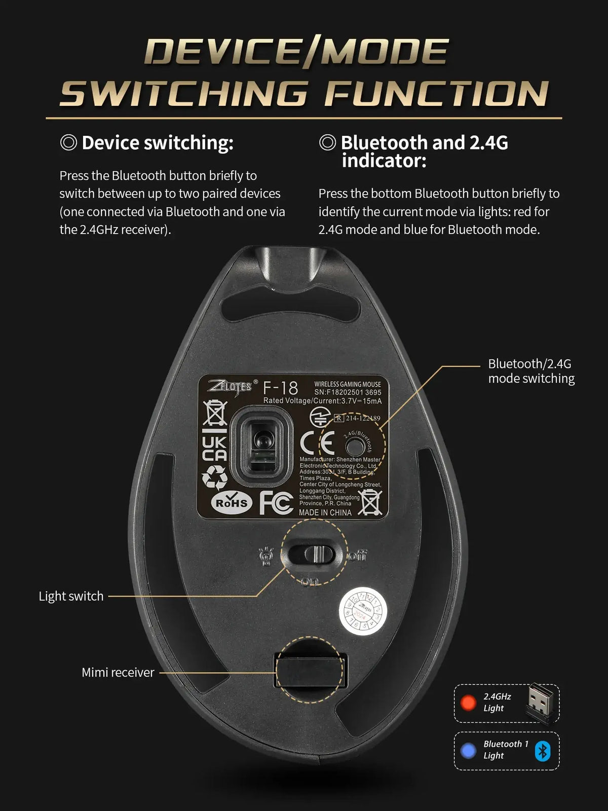 ZELOTES F18 Vertical Ergonomic Mouse 2.4G Wireless Mouse Bluetooth 24000DPI with Programming Gaming Mouse for PC Computer Laptop Ai-TechWorld 