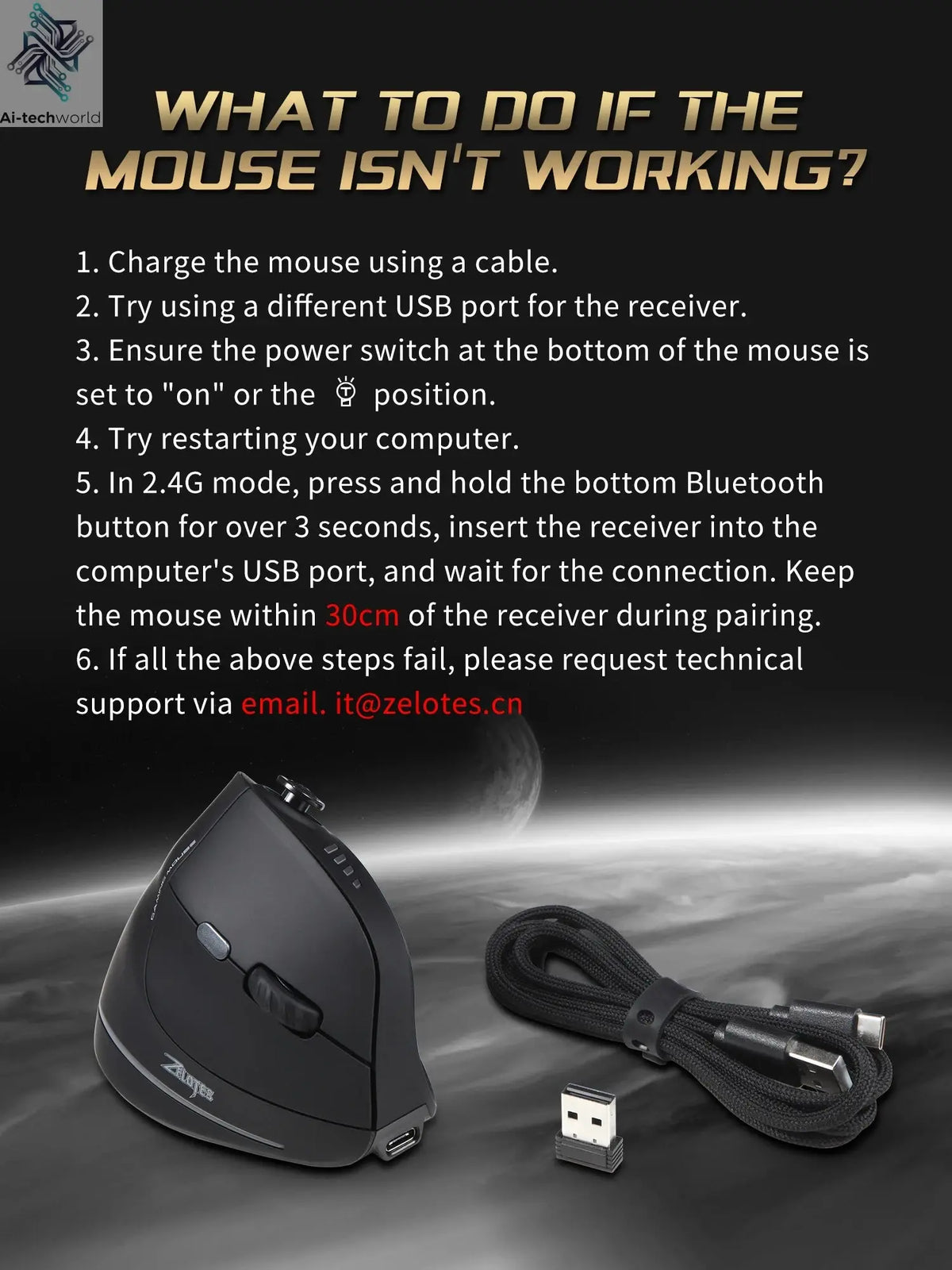 ZELOTES F18 Vertical Ergonomic Mouse 2.4G Wireless Mouse Bluetooth 24000DPI with Programming Gaming Mouse for PC Computer Laptop Ai-TechWorld 