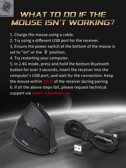 ZELOTES F18 Vertical Ergonomic Mouse 2.4G Wireless Mouse Bluetooth 24000DPI with Programming Gaming Mouse for PC Computer Laptop Ai-TechWorld 
