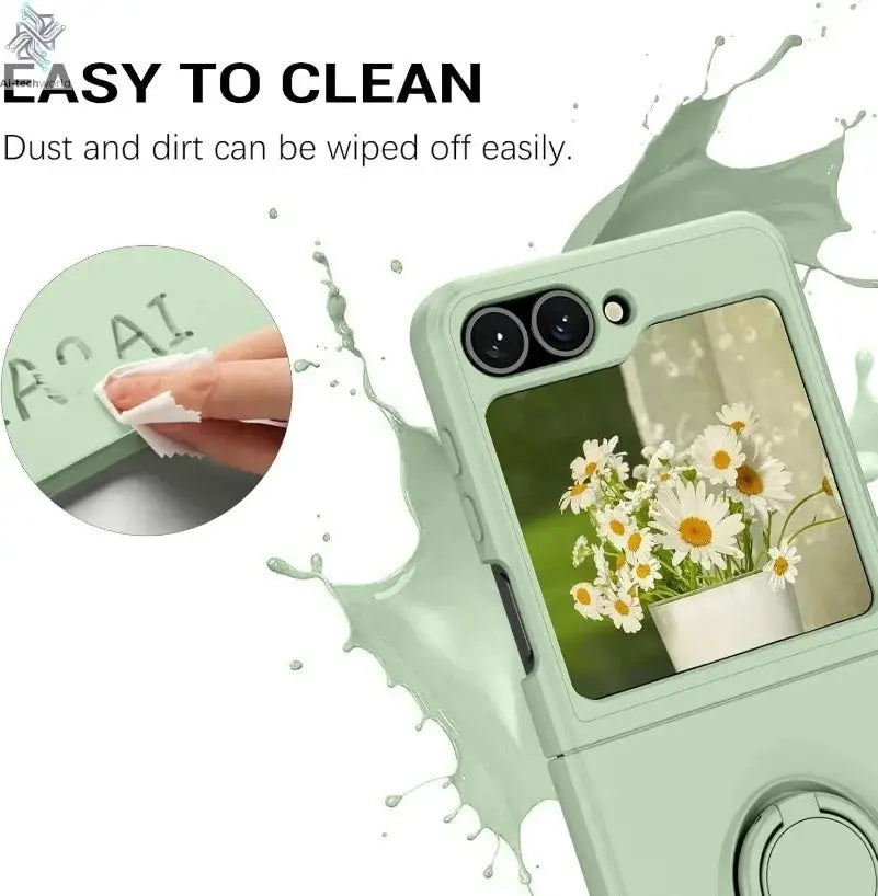 ZFlip7 Case Luxury Liquid Silicone Ring Holder Cases for Samsung Z Flip 6 7 Stand Holder Cover for Samsung Galaxy Z Flip 5 6 3 4 Ai-TechWorld 