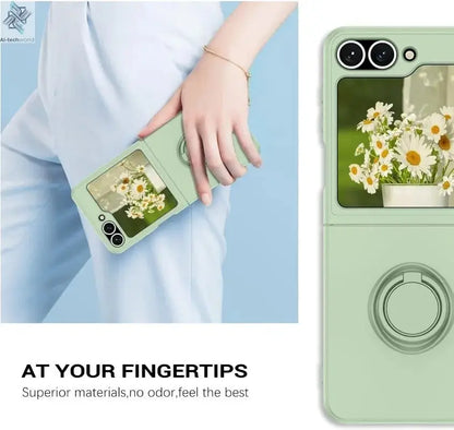 ZFlip7 Case Luxury Liquid Silicone Ring Holder Cases for Samsung Z Flip 6 7 Stand Holder Cover for Samsung Galaxy Z Flip 5 6 3 4 Ai-TechWorld 