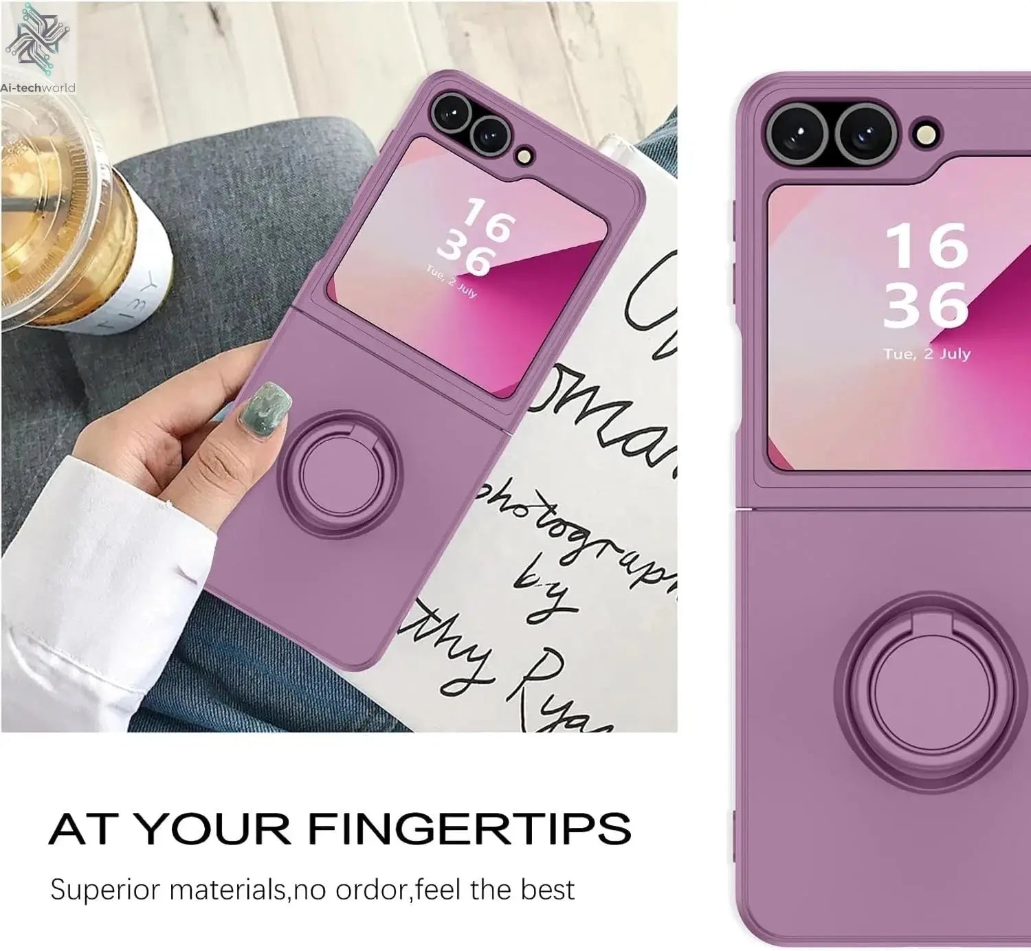 ZFlip7 Case Luxury Liquid Silicone Ring Holder Cases for Samsung Z Flip 6 7 Stand Holder Cover for Samsung Galaxy Z Flip 5 6 3 4 Ai-TechWorld 