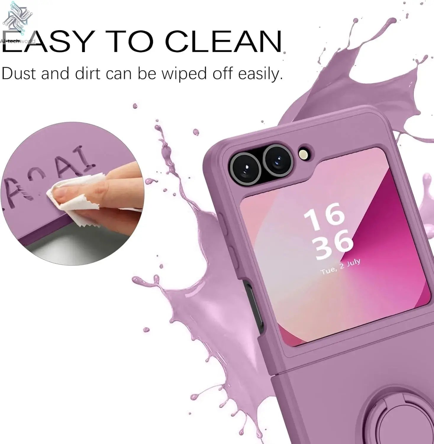 ZFlip7 Case Luxury Liquid Silicone Ring Holder Cases for Samsung Z Flip 6 7 Stand Holder Cover for Samsung Galaxy Z Flip 5 6 3 4 Ai-TechWorld 