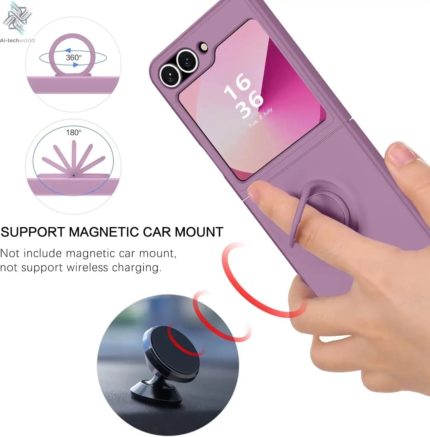 ZFlip7 Case Luxury Liquid Silicone Ring Holder Cases for Samsung Z Flip 6 7 Stand Holder Cover for Samsung Galaxy Z Flip 5 6 3 4 Ai-TechWorld 