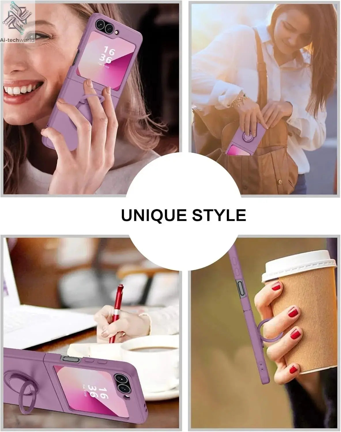 ZFlip7 Case Luxury Liquid Silicone Ring Holder Cases for Samsung Z Flip 6 7 Stand Holder Cover for Samsung Galaxy Z Flip 5 6 3 4 Ai-TechWorld 