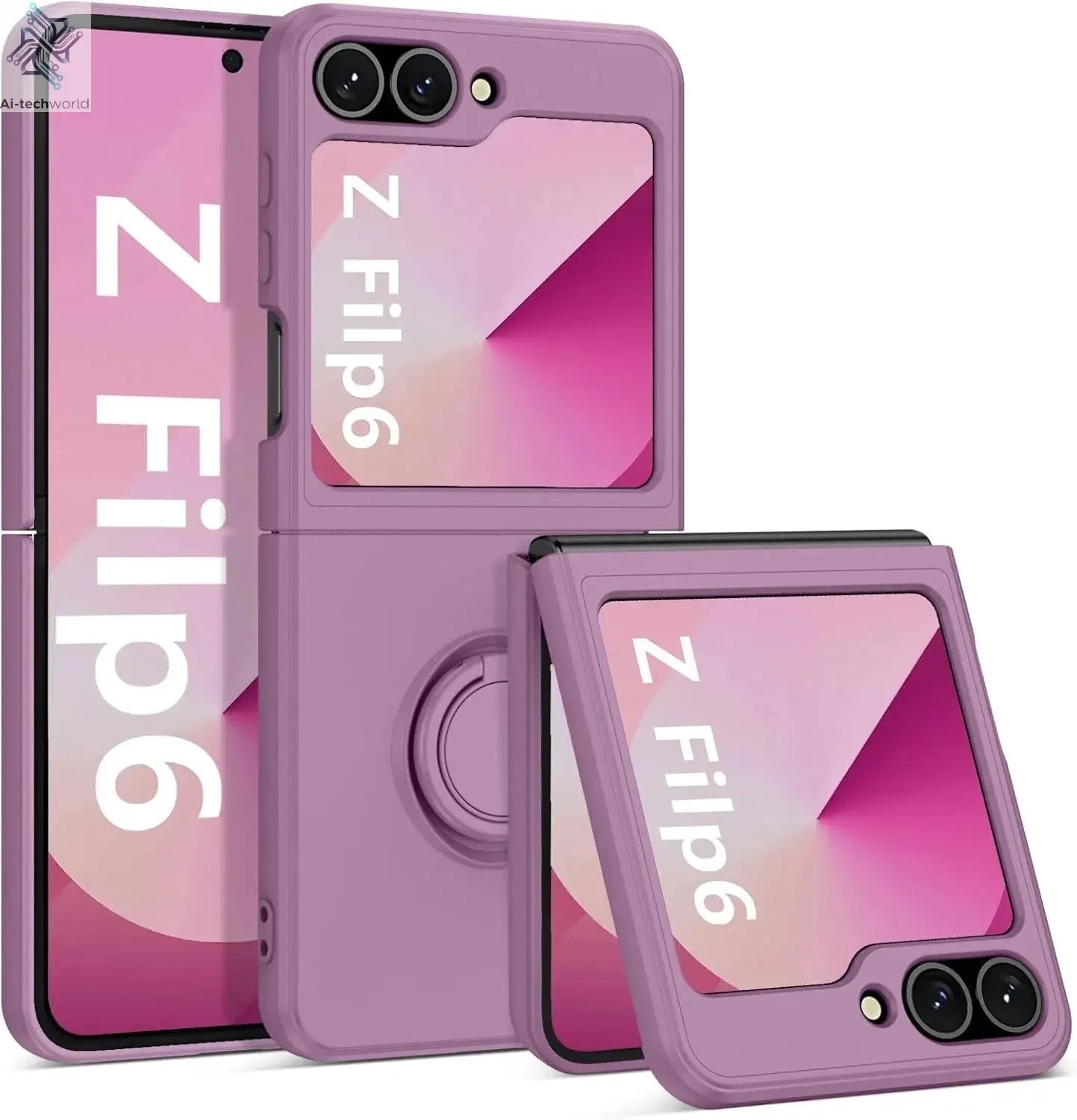 ZFlip7 Case Luxury Liquid Silicone Ring Holder Cases for Samsung Z Flip 6 7 Stand Holder Cover for Samsung Galaxy Z Flip 5 6 3 4 Ai-TechWorld 