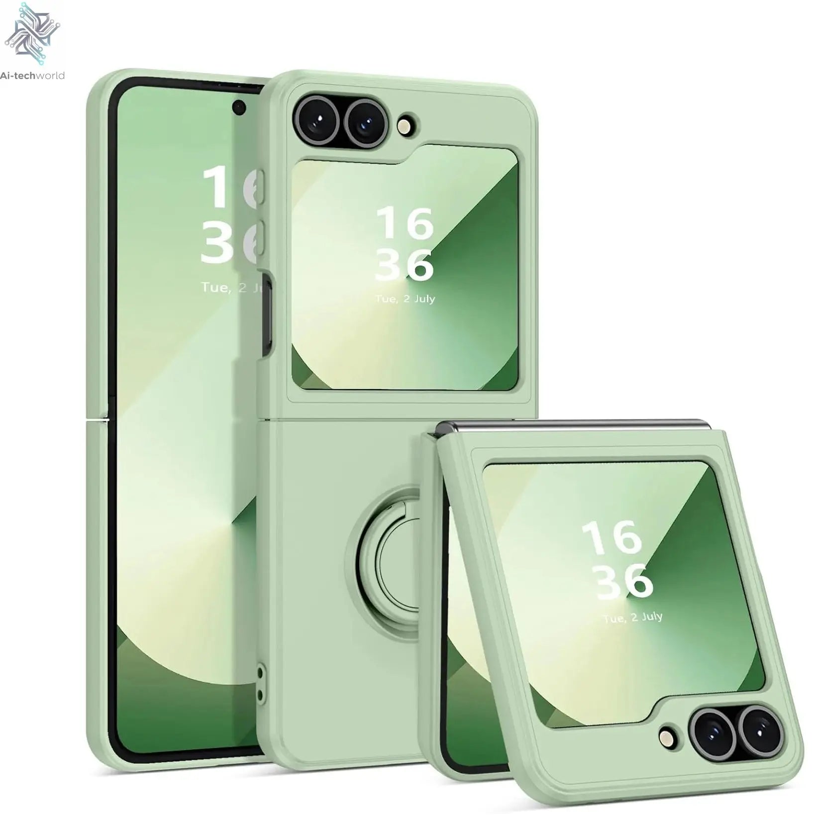 ZFlip7 Case Luxury Liquid Silicone Ring Holder Cases for Samsung Z Flip 6 7 Stand Holder Cover for Samsung Galaxy Z Flip 5 6 3 4 Ai-TechWorld 