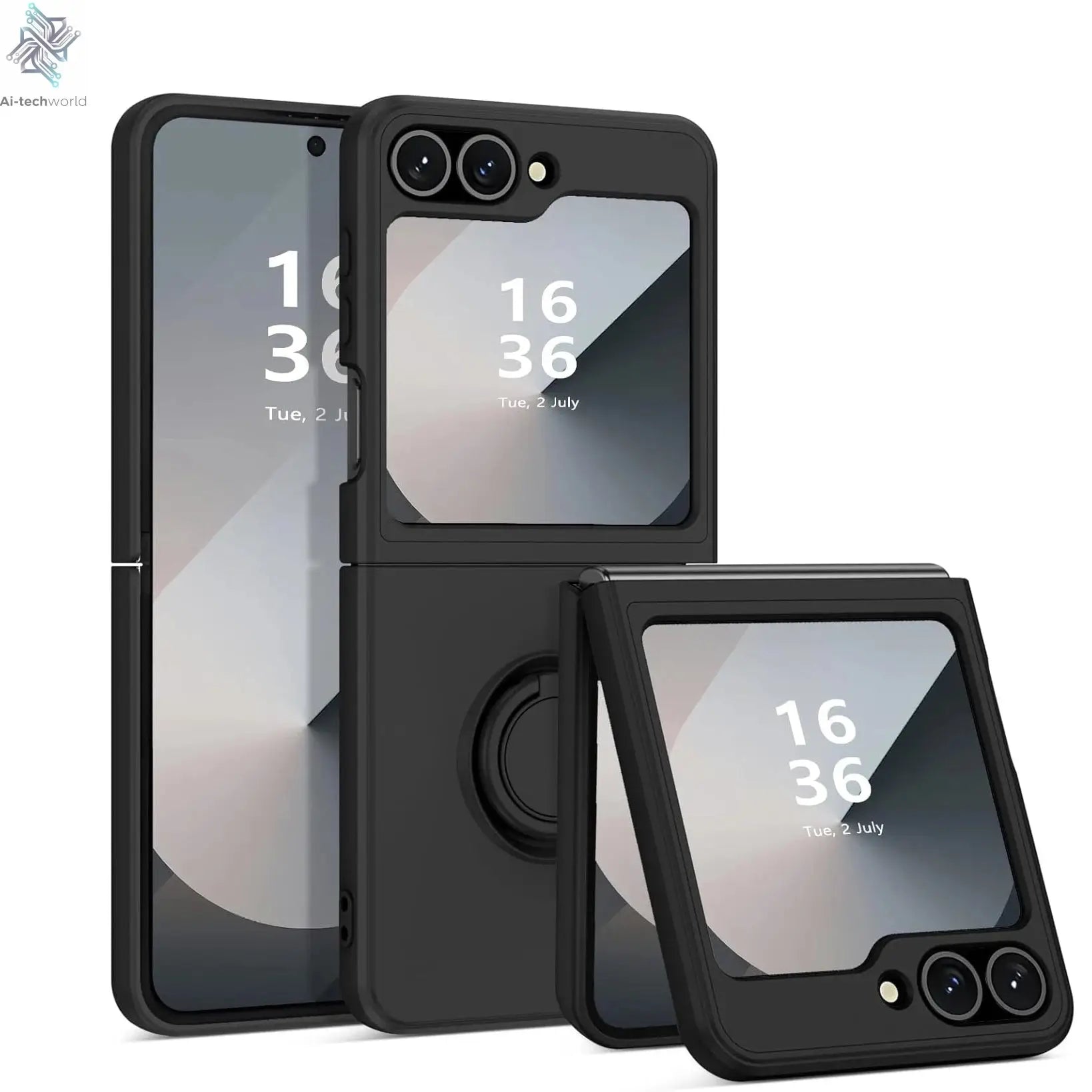 ZFlip7 Case Luxury Liquid Silicone Ring Holder Cases for Samsung Z Flip 6 7 Stand Holder Cover for Samsung Galaxy Z Flip 5 6 3 4 Ai-TechWorld 