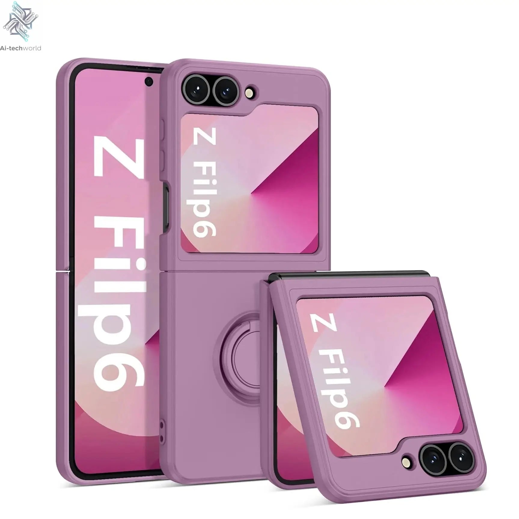 ZFlip7 Case Luxury Liquid Silicone Ring Holder Cases for Samsung Z Flip 6 7 Stand Holder Cover for Samsung Galaxy Z Flip 5 6 3 4 Ai-TechWorld 