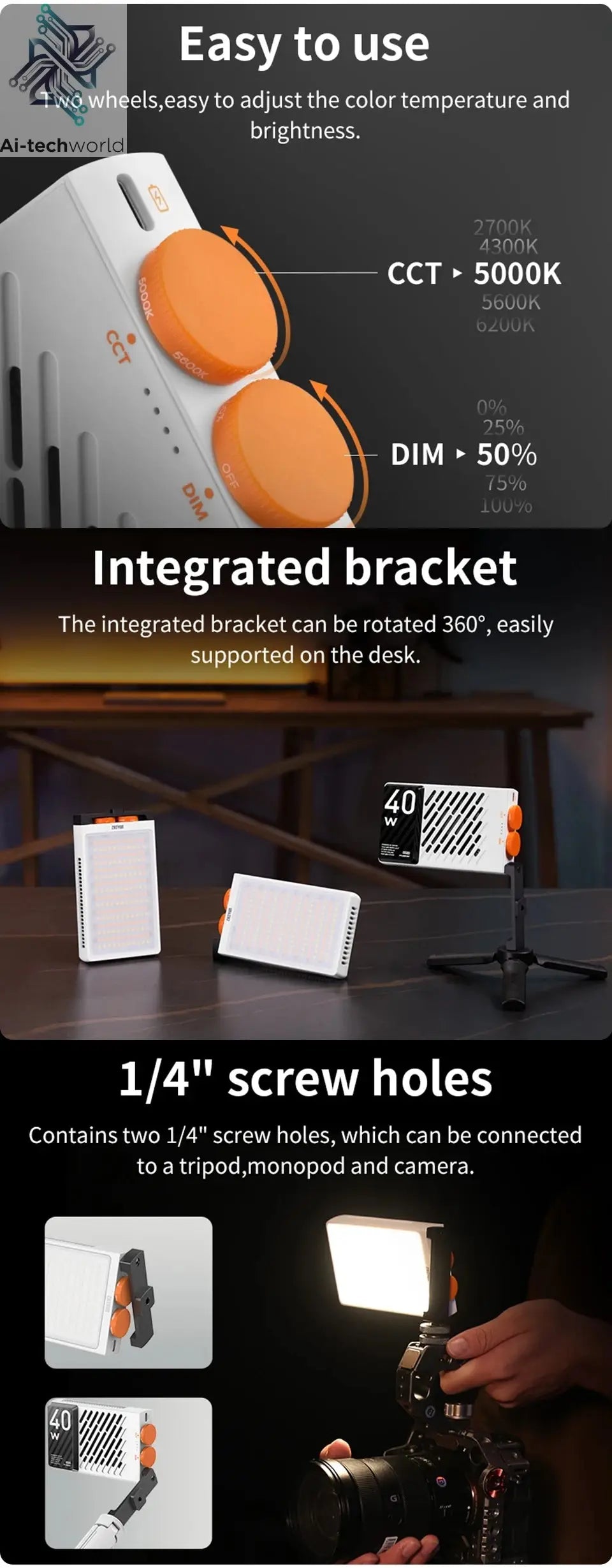 ZHIYUN Official FIVERAY M40 40W Led Lights Pocket Light Photo Video Lamp Handheld Fill Light Photography Lighting Ai-TechWorld 