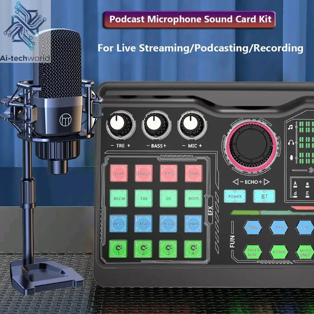 Zealsound Professional Podcast Microphone SoundCard Kit for PC Smartphone Laptop Computer Vlog Recording Live Streaming YouTube Ai-TechWorld 