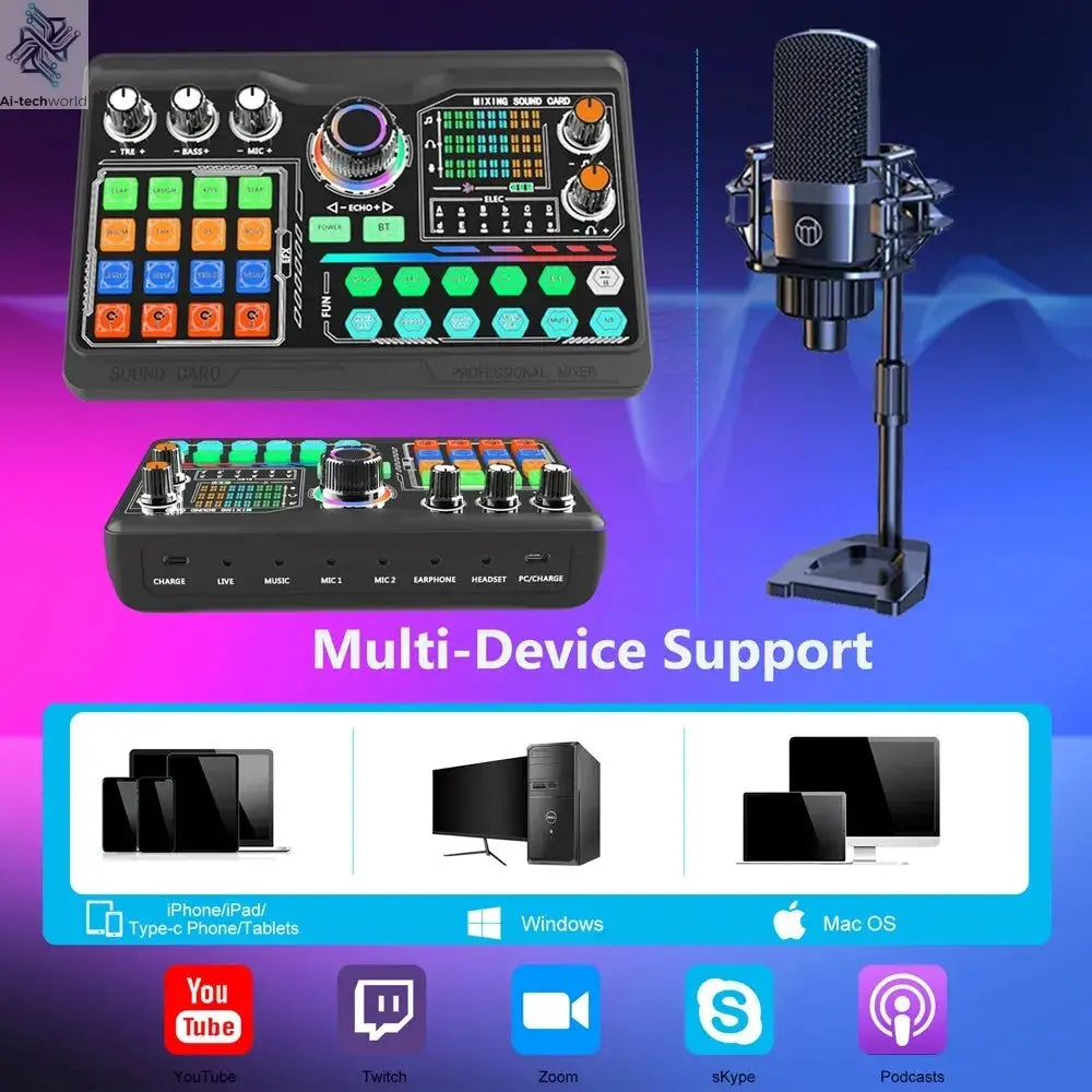 Zealsound Professional Podcast Microphone SoundCard Kit for PC Smartphone Laptop Computer Vlog Recording Live Streaming YouTube Ai-TechWorld 