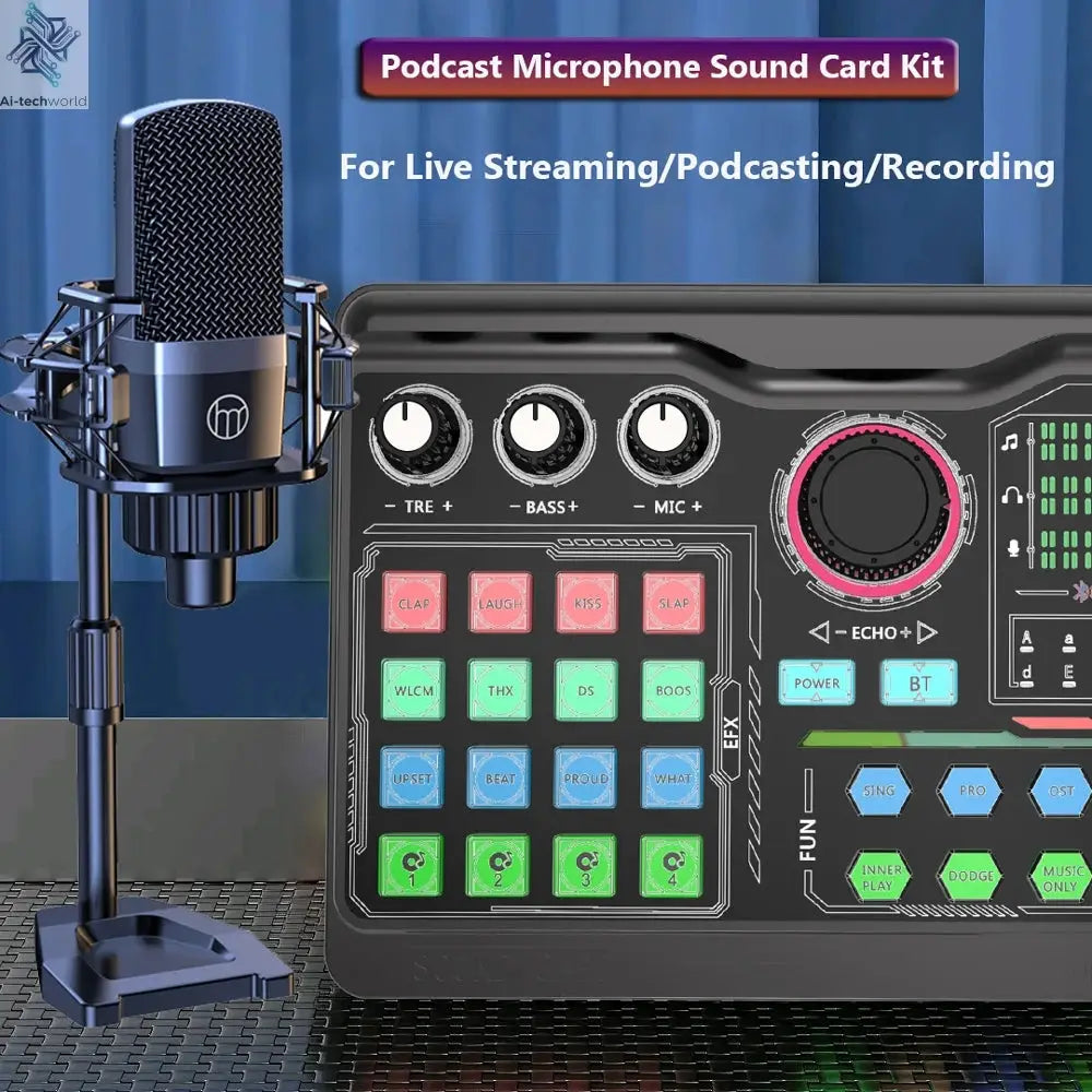 Zealsound Professional Podcast Microphone SoundCard Kit for PC Smartphone Laptop Computer Vlog Recording Live Streaming YouTube Ai-TechWorld 