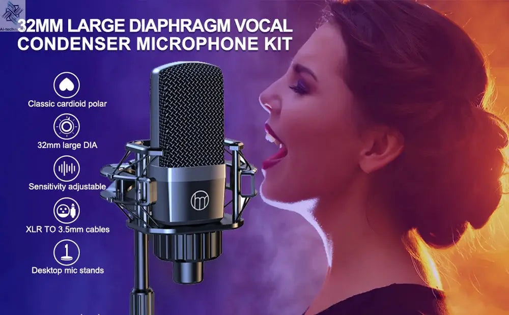 Zealsound Professional Podcast Microphone SoundCard Kit for PC Smartphone Laptop Computer Vlog Recording Live Streaming YouTube Ai-TechWorld 