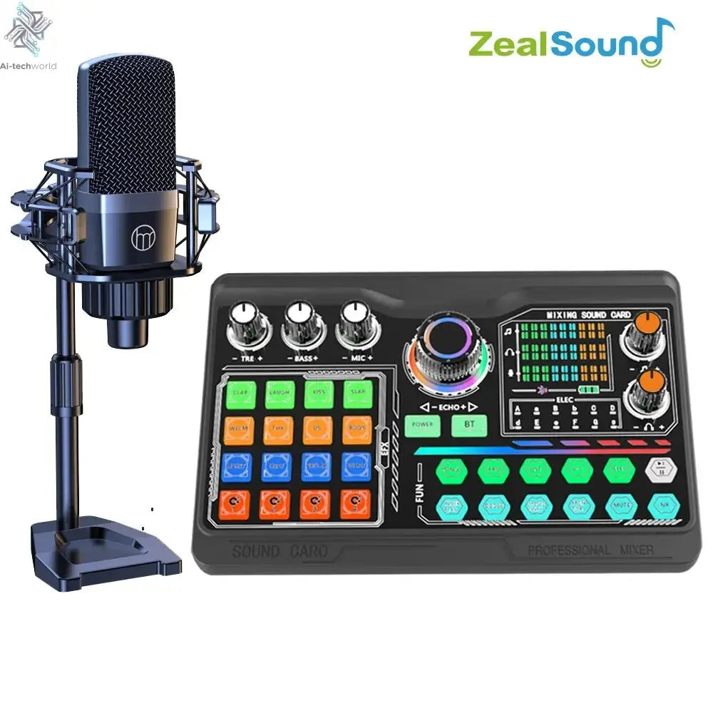 Zealsound Professional Podcast Microphone SoundCard Kit for PC Smartphone Laptop Computer Vlog Recording Live Streaming YouTube Ai-TechWorld 