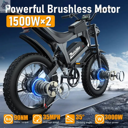 ZorixBike R8 Pro Electric Off-Road Bike 20x4" 3000W 35Mph 80Mile 48V 23Ah,7 Speed Wide Tire All Terrain E-Bike For Adult Ai-TechWorld 
