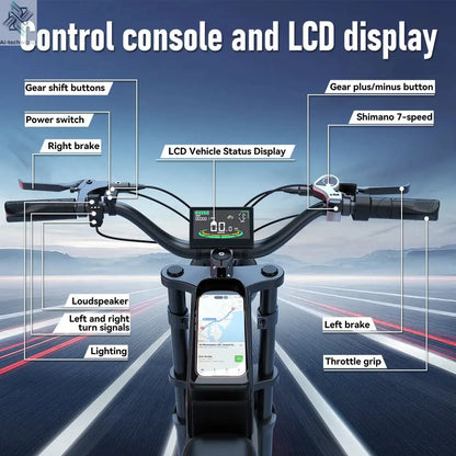 ZorixBike R8 Pro Electric Off-Road Bike 20x4" 3000W 35Mph 80Mile 48V 23Ah,7 Speed Wide Tire All Terrain E-Bike For Adult Ai-TechWorld 