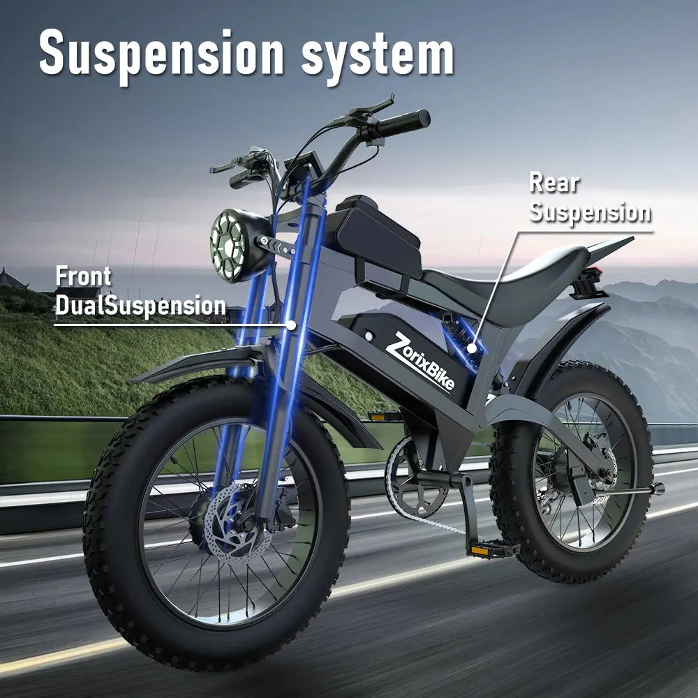 ZorixBike R8 Pro Electric Off-Road Bike 20x4" 3000W 35Mph 80Mile 48V 23Ah,7 Speed Wide Tire All Terrain E-Bike For Adult Ai-TechWorld 