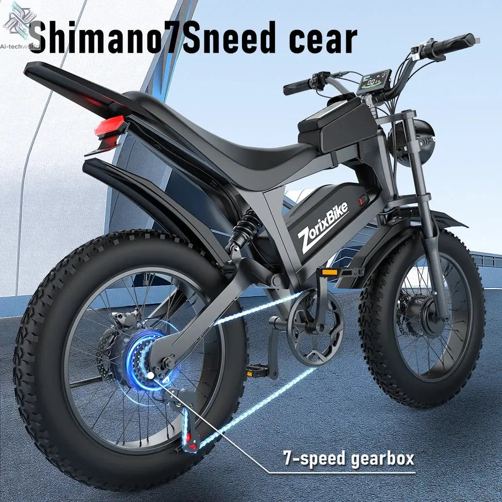 ZorixBike R8 Pro Electric Off-Road Bike 20x4" 3000W 35Mph 80Mile 48V 23Ah,7 Speed Wide Tire All Terrain E-Bike For Adult Ai-TechWorld 