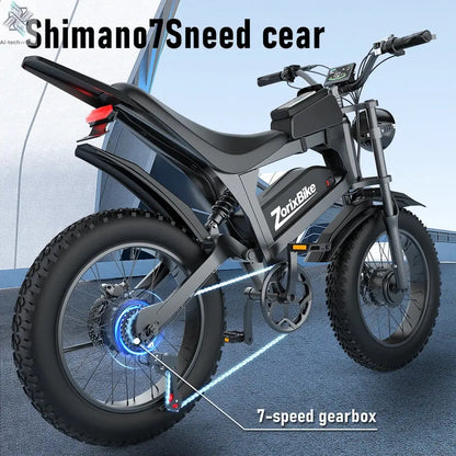ZorixBike R8 Pro Electric Off-Road Bike 20x4" 3000W 35Mph 80Mile 48V 23Ah,7 Speed Wide Tire All Terrain E-Bike For Adult Ai-TechWorld 