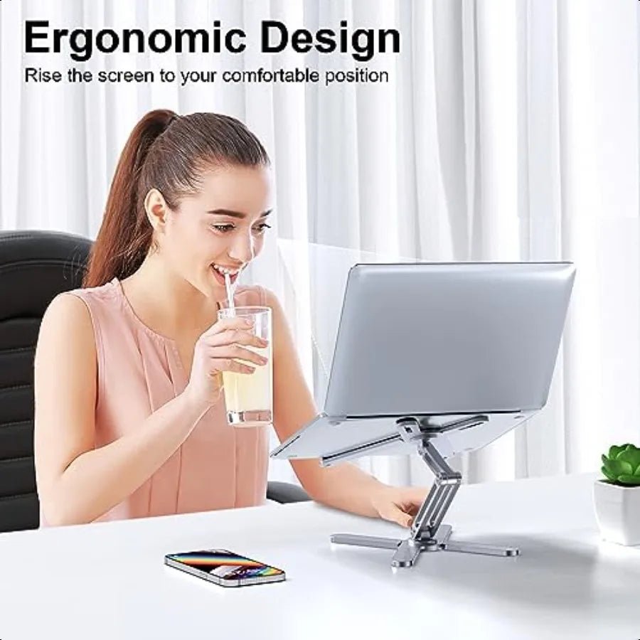 Adjustable Laptop Stand with 360° Rotating Base – Foldable Aluminum Riser for Desk - Ai - TechWorld