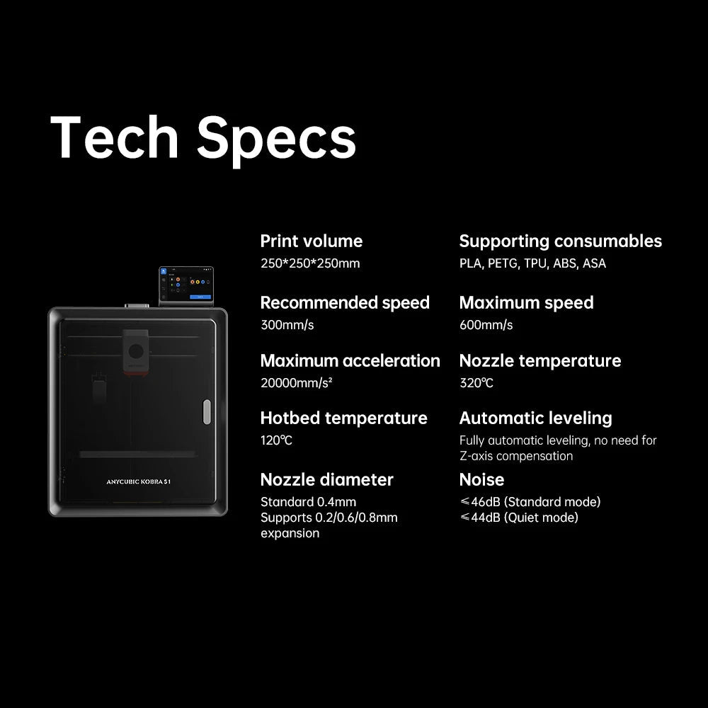 Anycubic Kobra S1 3D Printer - Core XY Structure, Max Speed 600mm/s, High Precision, Ultra-Quiet Ai-TechWorld